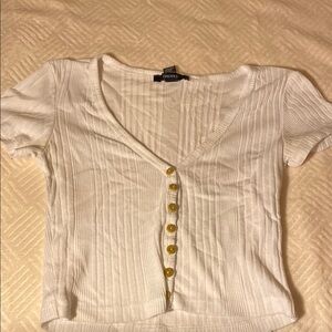 Forever 21 Cream Ribbed Crop Button Down Shirt